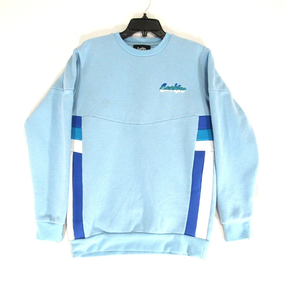 Cookies‎ Sweater Mens Small Offshore Fleece Crewneck Blue Pullover Embroidered